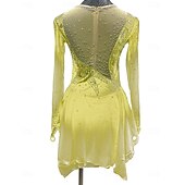 cheap Figure Skating Dresses-Figure Skating Dress Women&#039;s Girls&#039; Ice Skating Dress Outfits Light Yellow Lake Blue Yellow Mesh Spandex High Elasticity Training Competition Skating Wear Patchwork Crystal / Rhinestone Long Sleeve