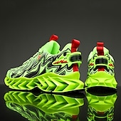 economico Sneakers da uomo-sneakers da uomo verde neon con fiamme, design audace a onde con tomaia traspirante e suola ammortizzata, perfette per lo streetwear e uno stile di vita attivo