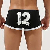 cheap Men&#039;s Boxers Underwear-Men&#039;s 1 PCS Boxers Underwear Boxer Shorts Patchwork Spandex Breathable Soft Comfortable Color Block Letter &amp; Number Mid Rise Black Red