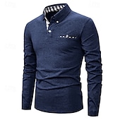 preiswerte Klassisches Poloshirt für Herren-Herren Golfhemd Golf Poloshirts Arbeit Casual Kargen Langarm Basic Modern Farbblock Patchwork Knopf Frühling &amp; Herbst Regular Fit Königliches Blau Blau Dunkelgrau Khaki Hellgrau Hellblau Golfhemd