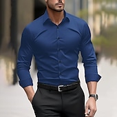 رخيصةأون قمصان رجالية-رجالي قميص رسمي سهل زفاف الأماكن المفتوحة أسود أحمر أزرق البحرية أخضر داكن كم طويل قبة الصيف الربيع ملابس