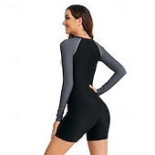 abordables Lycra de surf-Femme Maillot Anti UV Maillot de bain 1 pièce Protection solaire UV UPF50+ Poids Léger manche longue Spandex Le Maillot de corps Maillot de bain Zip sur le devant Natation Surf Plage Sports nautiques