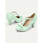 voordelige Jaren 50-dames mintgroene t-band mary jane hakken met strikdetail - vintage stijl pumps voor feesten en formele gelegenheden