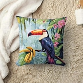 baratos estilo animal-Capa de almofada decorativa de pássaros tropicais 1 peça, capa de almofada quadrada macia, fronha para quarto, sala de estar, sofá, cadeira
