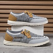 cheap Men&#039;s Sneakers-Men&#039;s Grey Knit Sport Shoes with Leather Accents and Lace-Up Design – Comfortable Casual &amp; Outdoor Footwear