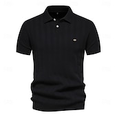 cheap Men&#039;s Elite Polo-Men&#039;s Business Casual Lapel Button Short Sleeve Vintage Fashion Solid Color Vertical Stripes Buttons All Seasons Black Bronze Light Grey Beige