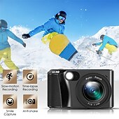 Недорогие Экшн-камеры-Цифровая камера 4K с видео 48 Мп, автофокусом, защитой от сотрясений, 3 кадра в секунду, вспышкой экрана, 18-кратным зумом - портативная дорожная видеокамера с картой памяти 32 ГБ