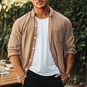 economico Strada-Per uomo Camicia camicia di lino Camicia estiva Camicia da spiaggia Tinta unica Esterno Da mare Nero Verde Cachi Grigio Manica lunga Collo ripiegabile Primavera &amp; Autunno Abbigliamento Bottone giù