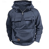 economico Felpa Tattica-Per uomo Felpa con cappuccio Felpa con cappuccio e cerniera a un quarto Felpa con cappuccio tattica Nero Verde militare Blu Cachi Grigio scuro Con cappuccio Liscio Tasche Sportivo Giornaliero Per