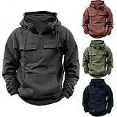 economico Felpa Tattica-Per uomo Felpa con cappuccio Felpa con cappuccio e cerniera a un quarto Felpa con cappuccio tattica Nero Verde militare Blu Cachi Grigio scuro Con cappuccio Liscio Tasche Sportivo Giornaliero Per