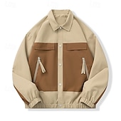 baratos Casacos &amp; Sobretudos para Homem-Homens jaqueta leve Jaqueta utilitária Jaqueta Carga Jaqueta de Transição Férias Diário Anti-desgaste Bolsos Outono &amp; inverno Tecido Moda Clássico Lapela Padrão Preto Branco Amarelo Cinzento Casaco