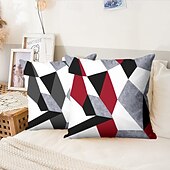 baratos estilo geométrico-Capa de almofada decorativa com padrão argyle 1 peça, capa de almofada quadrada macia, fronha para quarto, sala de estar, sofá, cadeira, preto, cinza, branco, vermelho, verde