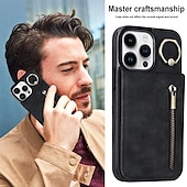 お買い得  iPhone用ケース-電話 ケース 用途 iPhone 16 Pro Max プラス iPhone 15 プロマックスプラス iPhone 14 13 12 11 Pro Max Plus Mini バックカバー スタンド付き バンカーリング ジッパ－ レトロ風 TPU PUレザー