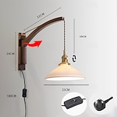 cheap Indoor Wall Lights-Bedside Wall Mount Wall Lamp Ceramic Lampshade LED Wall Lamp with Wood Lamp Hanger in Scandinavian Style Plug in Wall Light