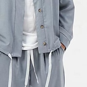 voordelige Basic overhemden voor heren-Voor heren 2-delig Overhemdset Bijpassende sets Normaal shirt Effen Dagelijks Uitgaan Zwart Licht Grijs Leger Groen Donkergrijs Lange mouw Zonder Kraag Lente zomer Kleding Elastische tailleband
