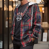economico Camicie da uomo-Per uomo Camicia Camicia di flanella Sovracamicia Camicia di Natale A quadri Esterno Strada Nero Verde Caffè Manica lunga Con cappuccio Inverno Primavera &amp; Autunno Abbigliamento