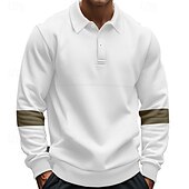 cheap Men&#039;s Classic Polo-Men&#039;s Golf Shirt Golf Polos Shirts Work Casual Lapel Long Sleeve Basic Modern Color Block Patchwork Buttons Spring &amp;  Fall Regular Fit Black White Army Green Khaki Gray Golf Shirt