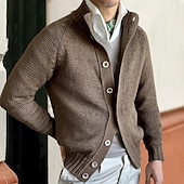 preiswerte Herren Strickjacke-Herren Strickjacke Kurzer Pullover Gerippt Stricken Standard Knopf Feste Farbe Ständer Modisch Klassisch Urlaub Freizeitskleidung Bekleidung Herbst Winter Schwarz Kaki M L XL