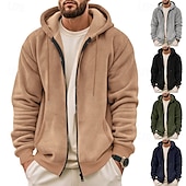 baratos hoodies básicos dos homens-Homens Moletons Waffle Moletom com zíper Moletom Moletom de lã Preto Verde Tropa Azul Marinha Cáqui Cinzento Com Capuz Tecido Bolsos Desportos e Ar livre Diário Feriado Roupa de rua Básico Casual
