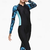 abordables Lycra de surf-Femme Maillot Anti UV Maillot de bain 1 pièce Poids Léger manche longue Le Maillot de corps Maillot de bain Coussin Amovible Zip sur le devant Natation Surf Plage Sports nautiques Floral Mosaïque