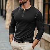 cheap Casual Henley Tee-Men&#039;s T Shirt Henley Shirt Waffle Knit Tee Tee Top Long Sleeve Henley Spring &amp;  Fall Color Block Fashion Designer Basic Patchwork Vacation Street Going out Black White Blue Top Tee for Men