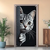 cheap Door Covers-Cute Cats Door Decorations Door Covers Animal Hide and Seek Door Tapestry Door Curtain Decoration Backdrop Indoor/Outdoor Door Banner for Front Door Farmhouse Peekaboo