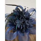 cheap Fascinators-Elegant Feather Net Fascinators Hats with Feathers Fur Floral 1PC Special Occasion Kentucky Horse Race Ladies Day Headpiece dress to impress Race Day Dress