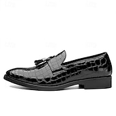 levne Poloformální-pánské hnědé mokasíny s krokodýlím vzorem z umělé kůže se střapkovým detailem - elegantní nazouváky na svatbu, obchodní i formální příležitosti