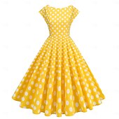 economico Vestiti-Retrò Vintage Anni 1950 Abito da cocktail Vestito Vestito Svasato A Pois Griglia / Plaid Per donna Mascherata Evento / Festa Addio al Nubilato Festival Adulti Vestito Abiti per il ritorno