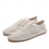 economico Sneakers da uomo-scarpe espadrillas da uomo in tela beige con lacci e suola in corda di juta – comode calzature estive casual