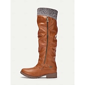 olcso Slouch Boots-női barna, domború, kötött mandzsettás térdcsizma - hangulatos és stílusos őszi/téli lábbeli