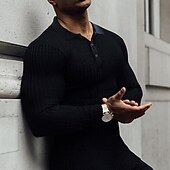 preiswerte Bedrucktes Poloshirt für Herren-Herren Polos mit Knöpfen Golfhemd Casual Sport Kargen Langarm Modisch Basic Glatt Knopf Sommer Schwarz Weiß Polos mit Knöpfen