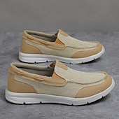 levne Pánské nazouváky a mokasíny-pánské béžové plátěné slip-on mokasíny – lehké prodyšné boty pro volný čas pro každodenní nošení a outdoorové aktivity