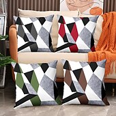 baratos estilo geométrico-Capa de almofada decorativa com padrão argyle 1 peça, capa de almofada quadrada macia, fronha para quarto, sala de estar, sofá, cadeira, preto, cinza, branco, vermelho, verde