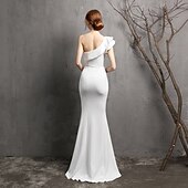 cheap WHITE-Mermaid / Trumpet Evening Gown Elegant Dress Formal Wedding Floor Length Sleeveless One Shoulder Stretch Crepe with Pearls Ruffles 2025
