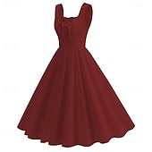 cheap Dresses-Retro Vintage 1950s Cocktail Dress Dress Flare Dress Solid Color Women&#039;s Masquerade Event / Party Bachelorette Party Festival Adults&#039; Dress Homecoming Dresses