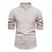 economico camicia da uomo con bottoni-Per uomo Camicia Camicia con colletto cinese Camicia con colletto alla coreana Camicia elegante Camicia con Bottoni A righe Matrimonio Feste Kaki Manica Lunga Colletto alla coreana Primavera &amp; Autunno