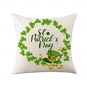 abordables Housse de coussin de vacances-Housse de coussin décorative pour la Saint-Patrick, 1 pièce, taie d&#039;oreiller carrée douce en forme de trèfle pour chambre à coucher, salon, canapé, chaise