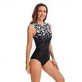 זול רש גארדים One Piece-בגדי ריקוד נשים מגן מפריחה בגד ים הדפס רוכסן קדמי ספנדקס הגנה מפני השמש UV UPF50+ ייבוש מהיר ללא שרוולים חליפת גוף בגד ים גלישה חוף ספורט מים קיץ