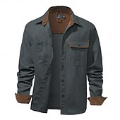 cheap Men&#039;s Work Shirts-Men&#039;s Shirt Summer Shirt Casual Shirt Button Up Shirt Cargo Shirt Black Navy Blue Green khaki Long Sleeve Solid Color Collar Vacation Daily Clothing Apparel Fashion Casual Comfortable