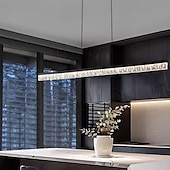 baratos Luzes da ilha-Luminária pendente linear moderna estilo cristal com escurecimento contínuo com controle remoto lâmpada de iluminação de ilha de metal para sala de jantar 100cm 110-240v