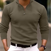 billiga Herrars klassiska polo-Herr Quarter Zip Polo Golf pikétröjor Utomhus Casual Fjärdedels blixtlås Långärmad Mode Modern Ensfärgat Stickat Vår &amp; Höst Standardpassform Svart Vit Marinblå Mörkgrön Brun Quarter Zip Polo