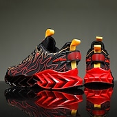 economico Sneakers da uomo-sneakers da uomo verde neon con fiamme, design audace a onde con tomaia traspirante e suola ammortizzata, perfette per lo streetwear e uno stile di vita attivo
