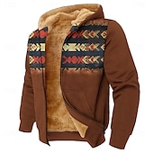 economico Hoodie Etnici Vintage-Per uomo Azteco Pile Felpa con Cappuccio Semplice Casual Manica Lunga Girocollo Caccia Nero Blu Con zip Autunno Inverno progettista