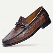 Χαμηλού Κόστους Δερμάτινα Loafers Premium-κομψά καφέ δερμάτινα loafers με μοτίβο κροκόδειλου και λεπτομέρεια για άνδρες | ιδανικό για casual και business casual
