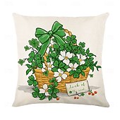 abordables Housse de coussin de vacances-Housse de coussin décorative pour la Saint-Patrick, 1 pièce, taie d&#039;oreiller carrée douce en forme de trèfle pour chambre à coucher, salon, canapé, chaise