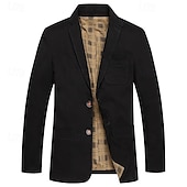 billiga Herrars klassiska kavajer-Herr Kavaj Utomhus Ledigt Ficka Mode Ledigt Vår &amp; Höst Bomull Polyester Slät Ficka Ledigt / vardag Enkelknäppt Blazer Svart Armégrön
