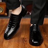 levne Poloformální-pánské černé lakované boty s krokodýlím vzorem – elegantní nazouvací společenské boty na svatby, obchodní a večerní akce
