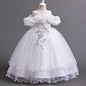 cheap Flower Girl Dresses-Princess Floor Length Flower Girl Dress Pageant &amp; Performance Cute Prom Dress Chiffon with Bow(s) Tiered Plisse Fit 3-16 Years