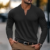preiswerte T-Shirt mit Waffelstrick-Herren Waffelhemd T Shirt T-Shirt Langarmshirt Langarm V Ausschnitt Frühling &amp; Herbst Einfach Mode Designer Basic Klassicher Stil Urlaub Straße Ausgehen Schwarz Weiß Orange Top T-Shirt für Herren